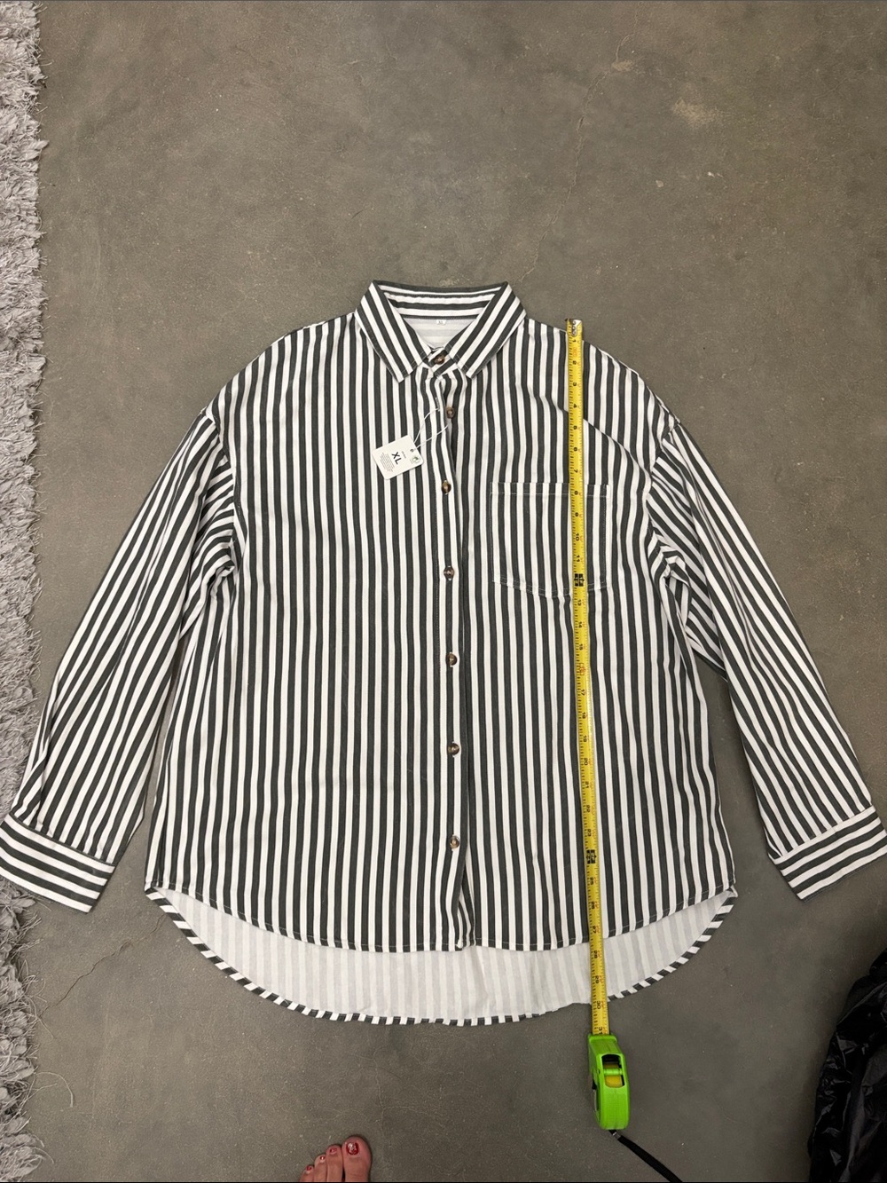 Women’s Black and White Vertical Stripe Button-Down Shirt